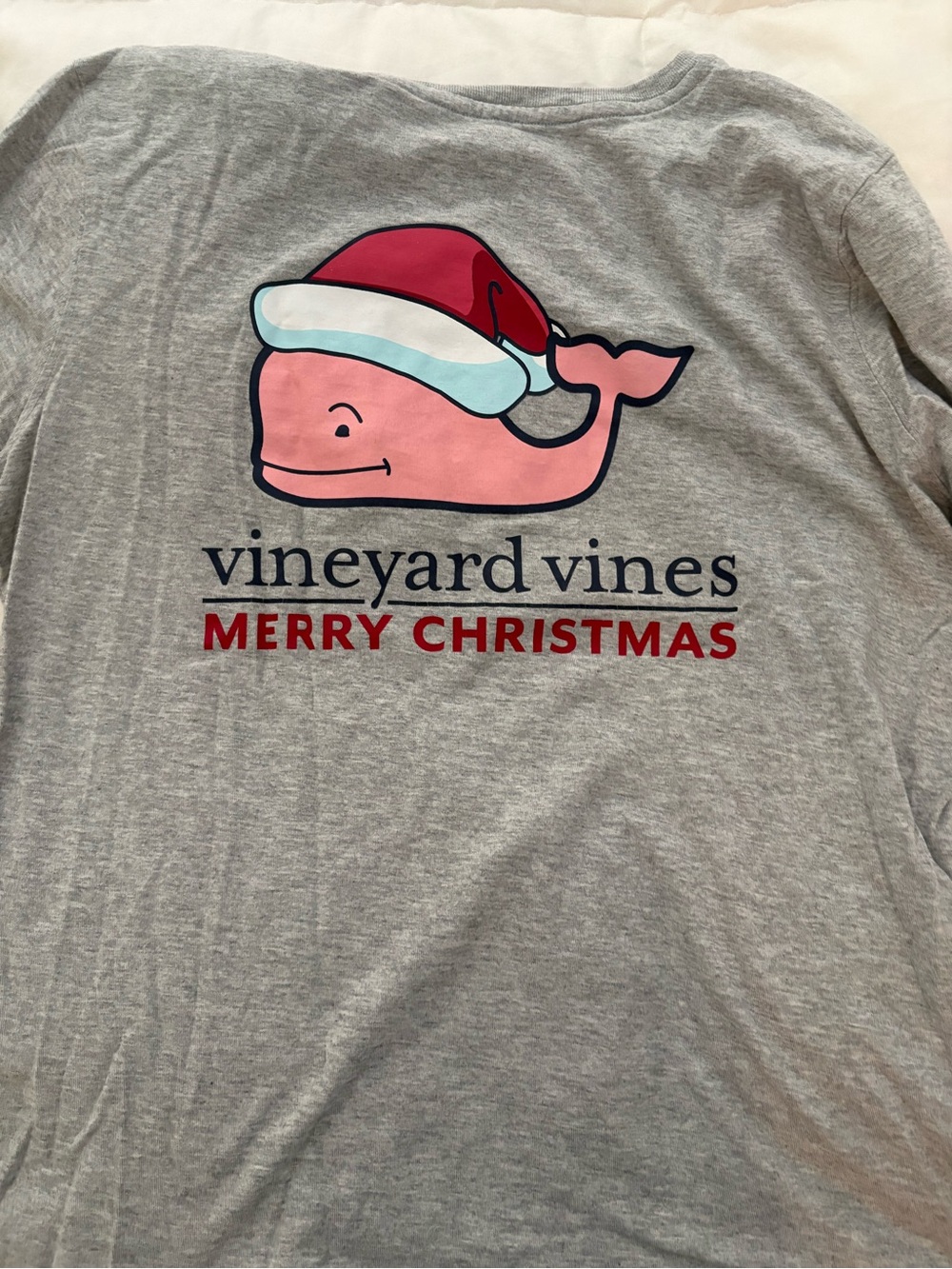 Vineyard Vines Gray Long Sleeve Tee with Pink Whale and Red Hat
